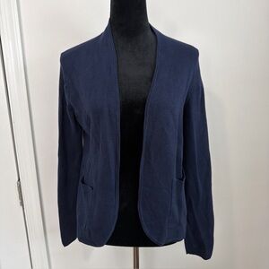 Eileen Fisher Silk/Cotton Blend Navy Blue Open Fromt Cardigan - Size Petitie M